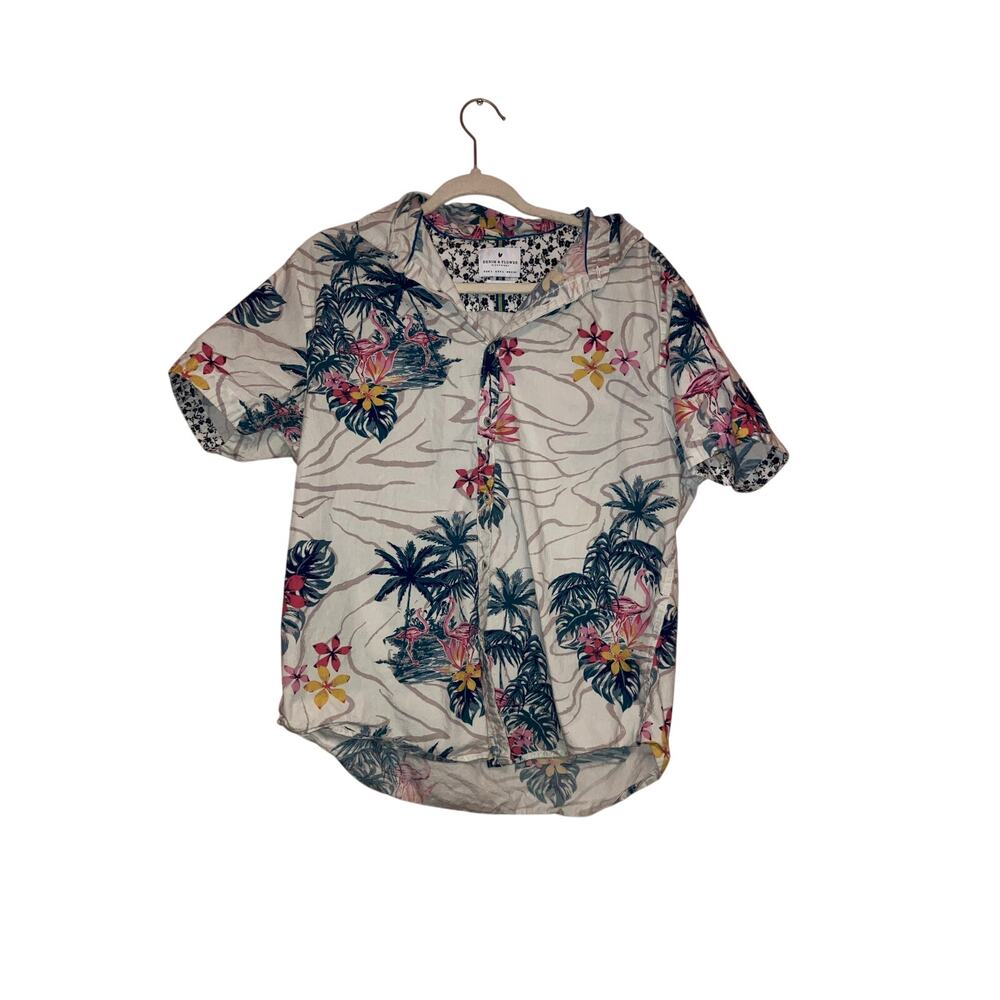 Denim & Flower Tropical Floral Hawaiian Button Front Shirt Size Large